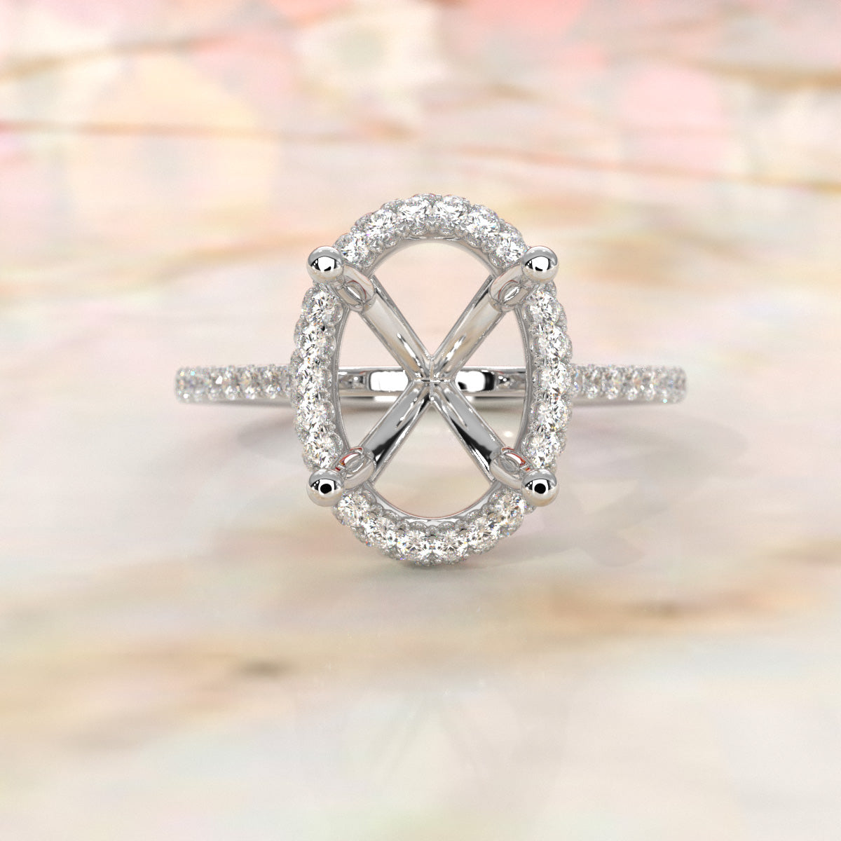 Double Halo Semi Mount Lab Grown Diamond Engagement Ring 0.53 Ct.